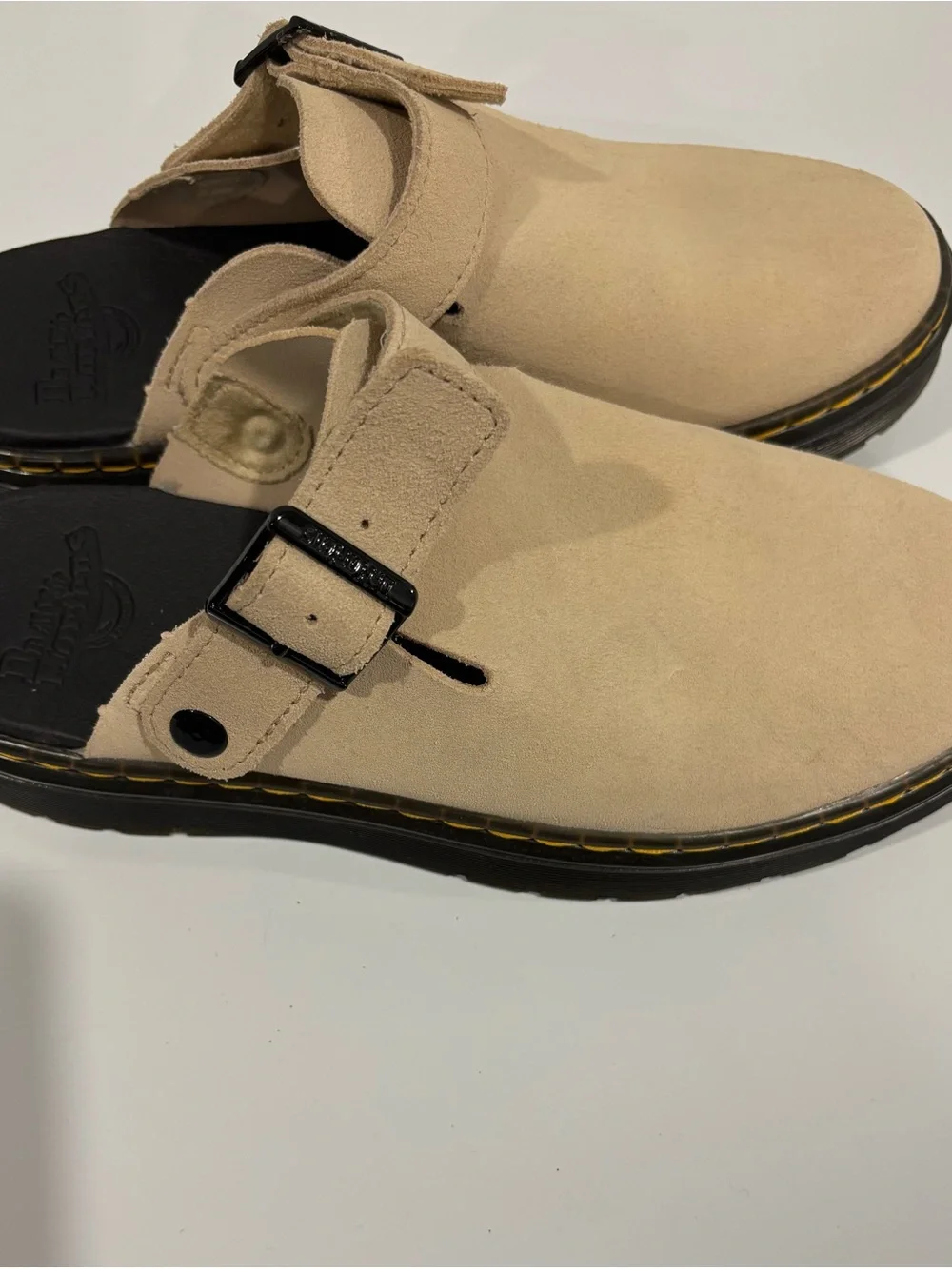 Dr. Martens Men's Beige Suede Slingback Clogs